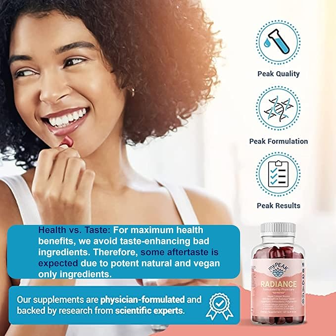 Radiance Vegan Collagen Booster and Superfruit Gummies, Collagen Supplements with Superfruits and Skin-Enhancing Nutrients, Hair Skin and Nails Vitamins for Beauty, 60 Gummies