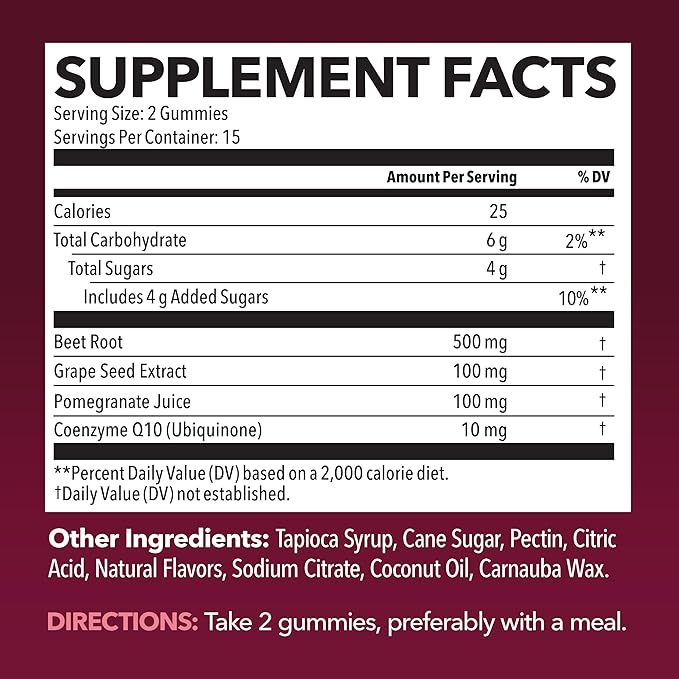 Beet Root Gummies with COQ10 & Pomegranate - Nitric Oxide Supplement for Men and Women - Endurance, Performance, Recovery - Vegan, Non-GMO, Gluten Free - Mixed Berry Flavor, 30 Count, 15-Day Supply