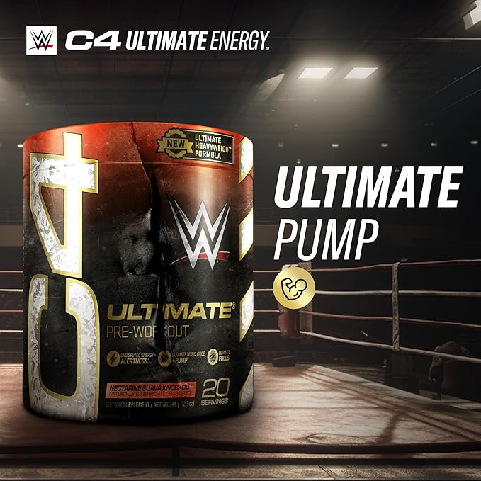Cellucor C4 Ultimate x WWE Pre Workout Powder Nectarine Guava Knockout - Sugar Free Preworkout Energy Supplement for Men & Women - 300mg Caffeine + 3.2g Beta Alanine + Patented Creatines - 20 Servings