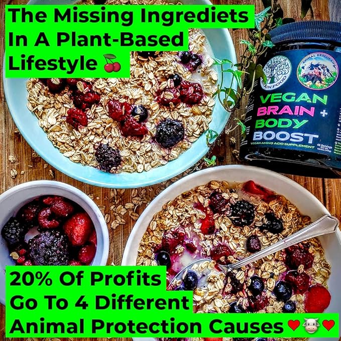 Vegan Brain & Body Boost: The Cherry On Top of A Plant-Based Lifestyle | Working Intelligence | Anti-Aging | Physical Fitness | Vegan Amino Acids - Creatine, Taurine & Beta Alanine | 67 Servings/500g