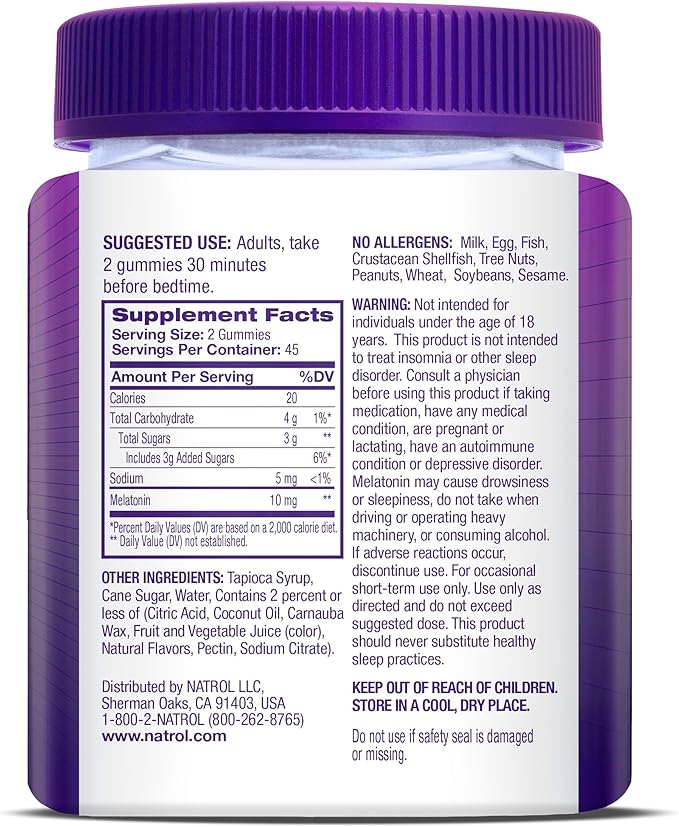 Natrol Melatonin Gummies, Sleep Support for Adults, 10 mg Melatonin Supplement for Sleeping, 90 Strawberry-Flavored Gummies, Up to a 45 Day Supply