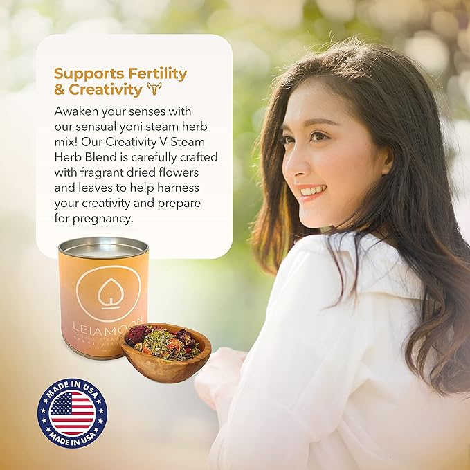Yoni Steam Herbs Creativity Blend, Receptivity & Fertility Yoni Herbs for Cleansing and Toning, Use in V Steam Seat or Sitz Bath, Up to 11 Steams, 1.5 oz - Leiamoon