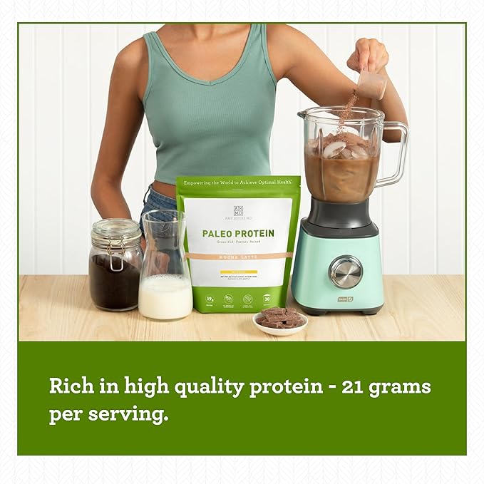 Amy Myers MD Pure Paleo Protein Powder - Clean Grass Fed Pasture Raised Protein - Hormone Free, Non-GMO, Gluten & Dairy Free - Perfect for Keto and Paleo- Mocha Latte - 29.31 oz (831 g)