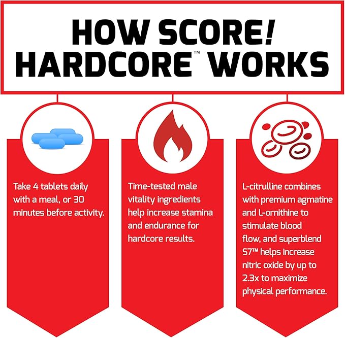 Force Factor SCORE!, 2-Pack, Hardcore Nitric Oxide Booster Supplement for Men with L-Citrulline, Yohimbe, Black Maca & B Vitamins to Increase Stamina, Maximize Physical Performance, 240 Tablets
