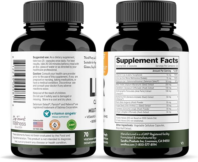 Sandhu's Liver Renew Support, Repair & Support |70 Capsules| 1 Month+ Supply (Pack of 1)| Herbal Supplement for Liver Health| Milk Thistle Dandelion Root with 9 Minerals