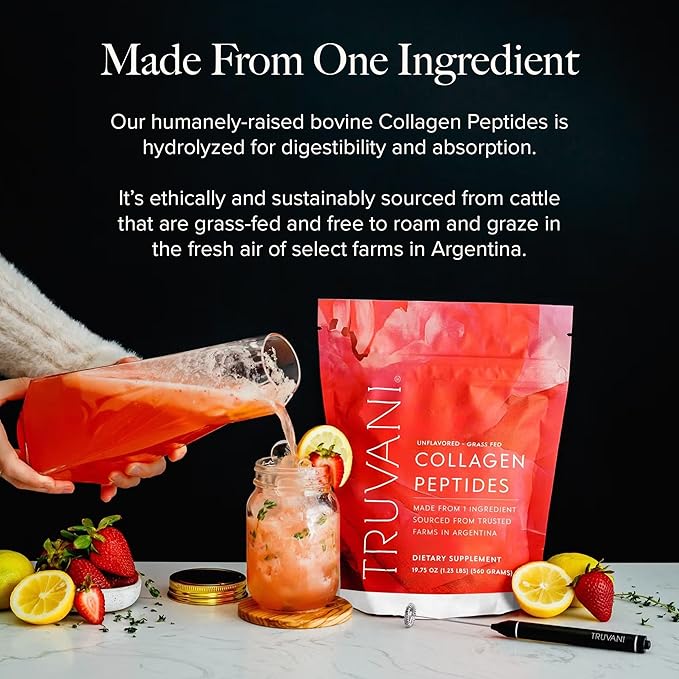 Truvani Hydrolyzed Collagen Peptides | Unflavored | 28 Servings | 20g Grass-Fed Collagen Protein Powder | Promotes Hair, Skin, and Nail Health | Dairy & Gluten Free | Women & Men | Package May Vary
