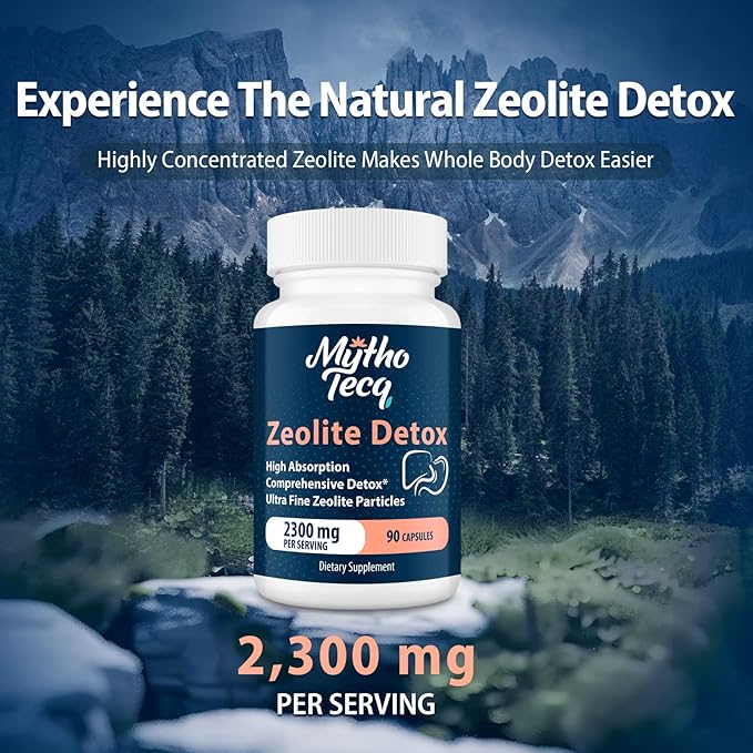 2300 MG Zeolite Detox Capsules - Activated Charcoal & Bentonite Clay, Highly Absorbable Full Body Detox, Liver & Gut Detox Cleanse, Zeolite Clinoptilolite for Heavy Metal Detox （90 Capsules）