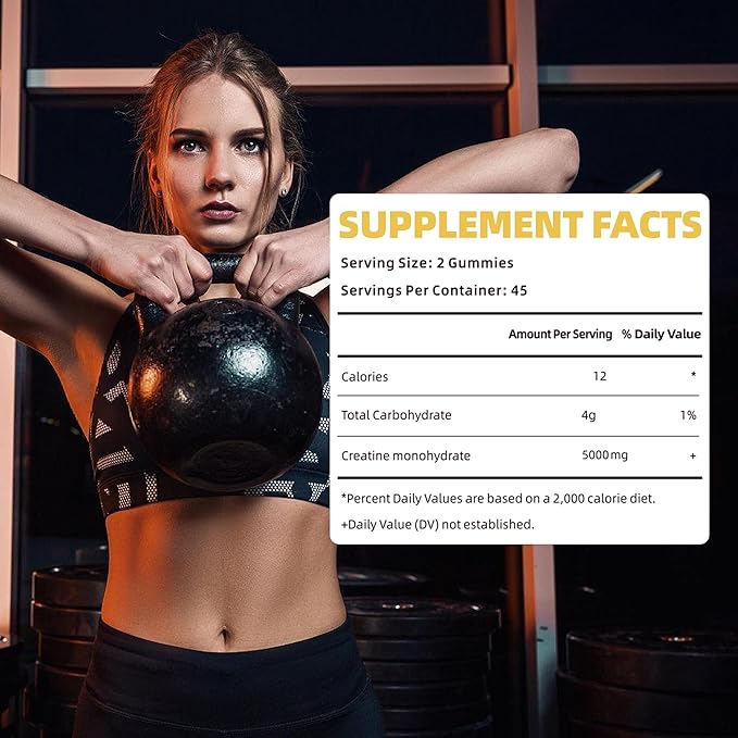 Creatine Monohydrate Gummies 5000mg for Men & Women, Chewables Creatine Monohydrate for Muscle Strength, Muscle Builder, Energy Boost, Pre-Workout Supplement(90 Count)-Pineapple Flavor.
