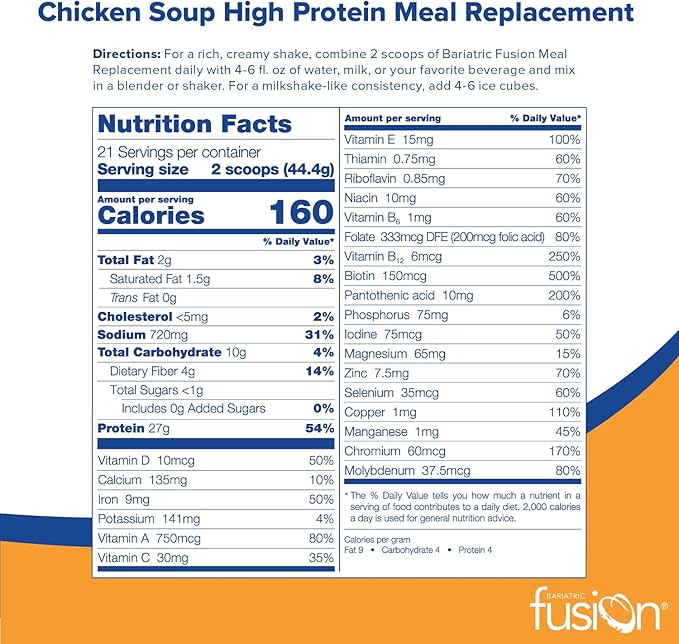 Bariatric Fusion Chicken Soup Meal Replacement 27g Protein Powder, 21 Serving Tub for Bariatric Surgery Patients Including Gastric Bypass and Sleeve Gastrectomy - No Gluten, Aspartame or Sugar