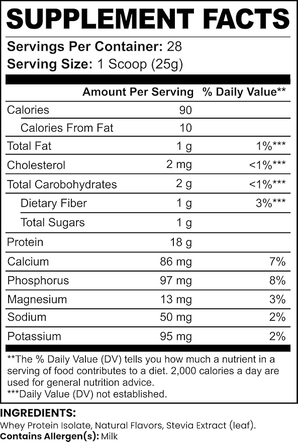 Whey Isolate Protein Powder, Chocolate, Whey Protein Isolate, No Seed Oils, No Added Sugar, No Sucralose, 1.61 lbs
