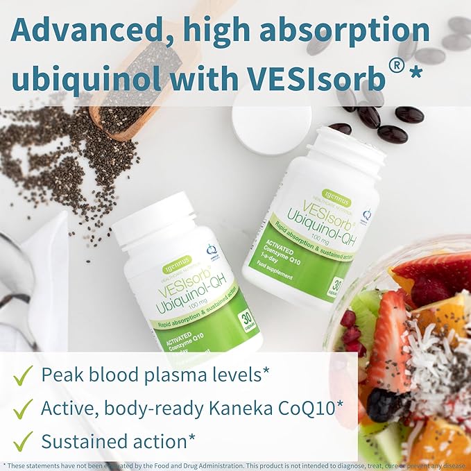 Advanced VESIsorb Ubiquinol-QH, Superior CoQ10 100mg, Kaneka QH, 90 Softgels, Fast-Acting & High Absorption, for Heart Health, Energy, Fertility, 3-Month Supply, by Igennus