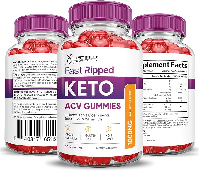 (5 Pack) Fast Ripped Keto ACV Gummies Advanced Formula 1000MG Fast Ripped Keto Gummies Apple Cider Vinegar Formulated with Pomegranate Beet Juice Powder B12 Vegan Non GMO 300 Gummys