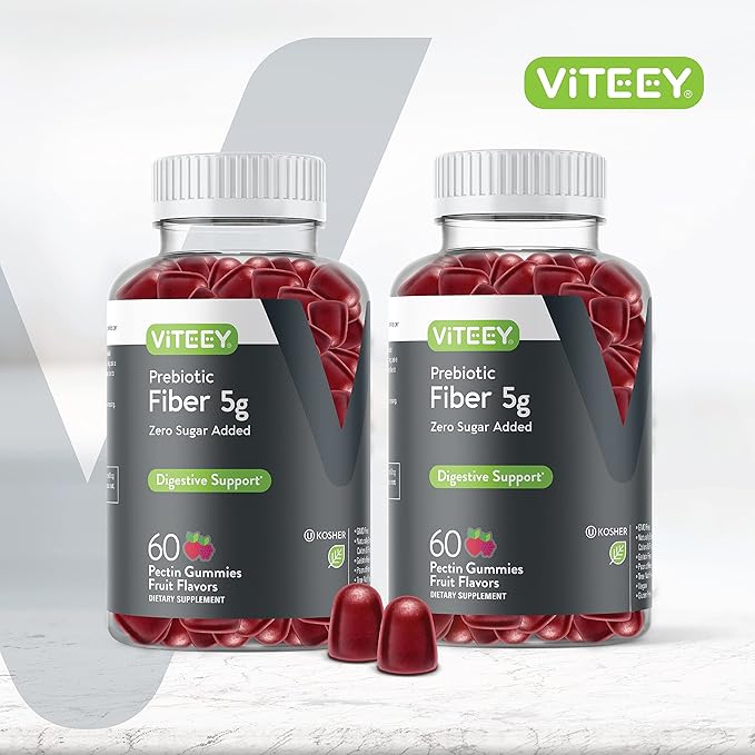 Prebiotic Fiber Gummies for Adults, 5g - Zero Sugar Added - Fiber Supplement Gummies for Digestive Health Regularity & Natural Weight Support - Vegan, Gelatin Free - Chewable Fruit Flavored Gummy
