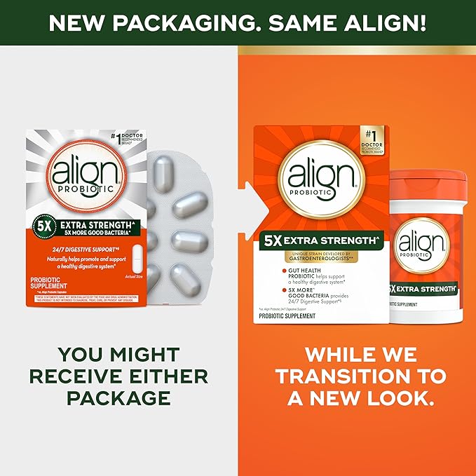 Align Probiotic Extra Strength, Probiotics for Women and Men, #1 Doctor Recommended Brand‡, 5X More Good Bacteria^ to Help Support a Healthy Digestive System*, 21 Capsules (Packaging May Vary)