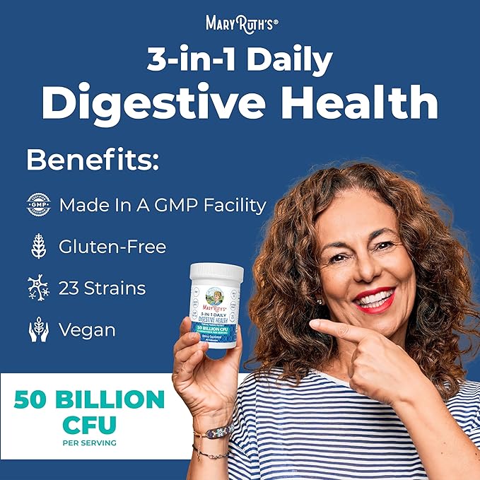 MaryRuth Organics 3 in 1 Probiotics for Digestive Health | Prebiotic & Postbiotic | Gut Health Supplement for Women & Men | Powder Probiotics for Women | Immune Support | 50 Billion CFU | 0.5 oz