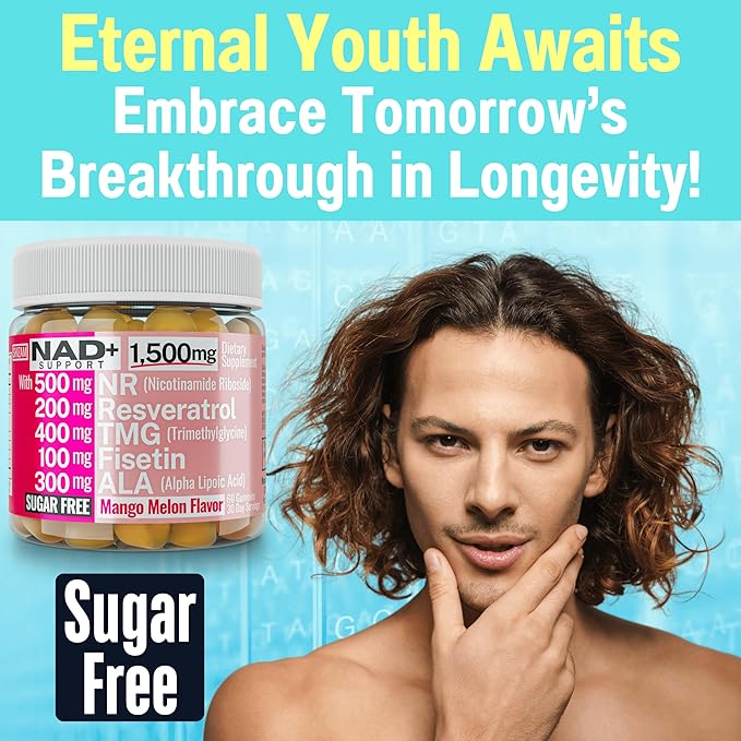 1500mg NAD+ Sugar Free Gummies | NAD + Plus NR TMG ALA Trans-Resveratrol Fisetin Supplements | Nicotinamide Riboside Trimethylglycine Alpha Lipoic Acid Betaine Pills Capsules Tincture Supplement Alt