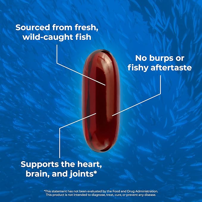 Fish Oil Supplements with Omega 3 Fatty Acids (1 Bottle, 120 Softgels) - High EPA, DHA, & IFOS Fish Oil Pills Support Heart & Joint Health - Burpless Fish Oil Promotes Brain Function