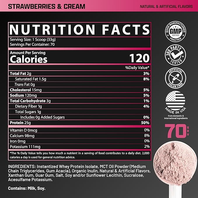 Nutrex Research IsoFit Whey Protein Powder Instantized 100% Whey Protein Isolate (70 Servings, Strawberries & Cream)
