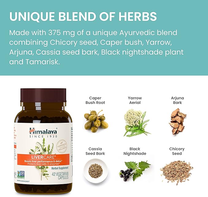 Himalaya LiverCare Herbal Supplement, Liver Cleanse Formula, Liver Support, Bile Production, Eliminates Waste, Cleansing, Vegan, Non-GMO, Herbal Blend Formula, 375 mg, 90 Capsules, 45 Day Supply