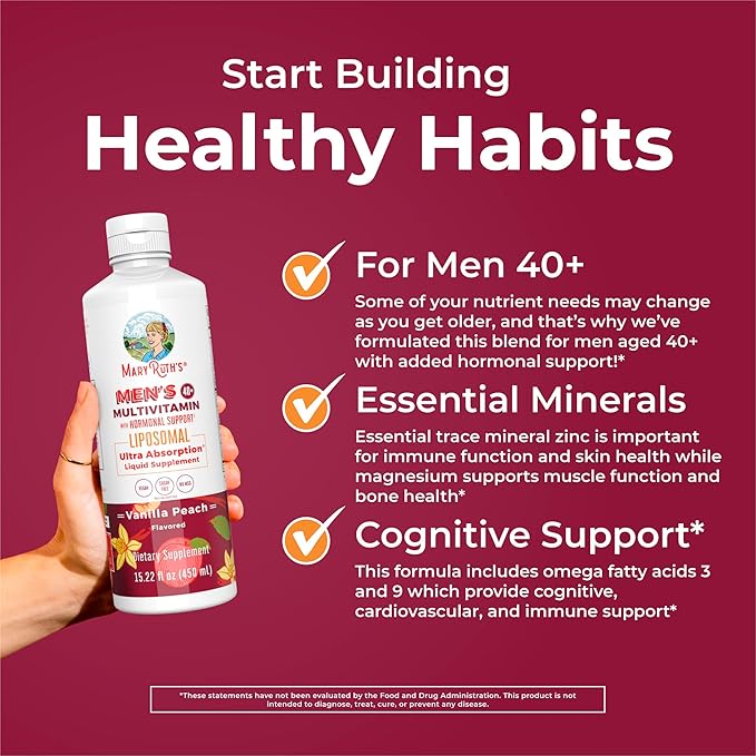 MaryRuth Organics Men's 40+ Multivitamin Liposomal with Hormonal Support | Ultra Absorption | Immune Support | Energy Supplement for Men | Non-GMO | Vegan | 15.22oz