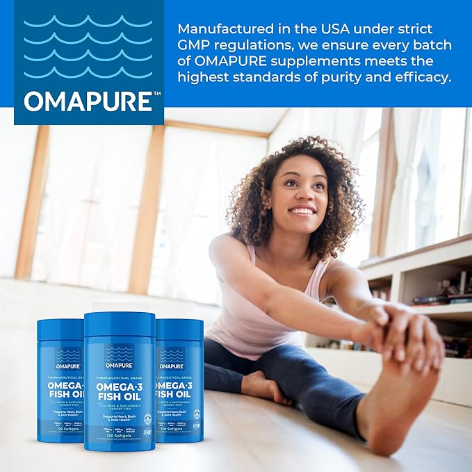 Fish Oil Supplements with Omega 3 Fatty Acids (1 Bottle, 120 Softgels) - High EPA, DHA, & IFOS Fish Oil Pills Support Heart & Joint Health - Burpless Fish Oil Promotes Brain Function