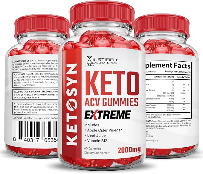 Ketosyn Keto ACV Gummies Extreme 2000MG Ketosyn Keto Gummies Apple Cider Vinegar Formulated with Pomegranate Beet Juice Powder B12 Vegan Non GMO 60 Gummys