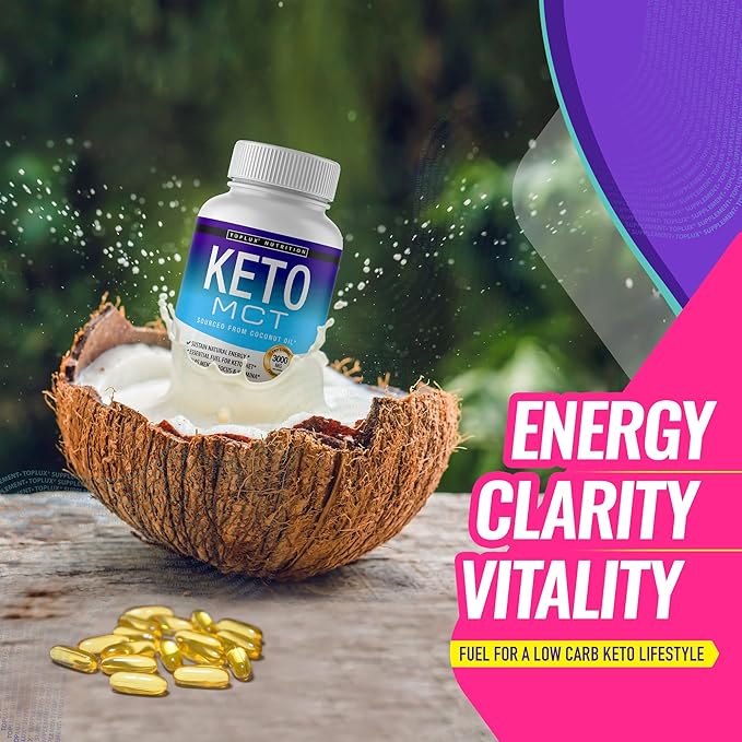 Toplux Keto MCT Oil Capsules - 3000mg Natural Pure Coconut Oil Extract Pills, Source of Energy, Easy to Digest for Men Women, 90 Softgels, Supplement