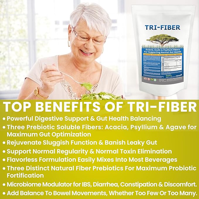 Tri-Fiber Soluble Fiber Powder, Unflavored High Fiber 3-in-1 Soluble Fiber Supplement for Digestive Support. Dietary Fiber 1 lbs (16oz)