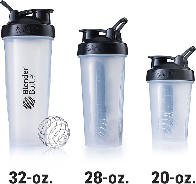 BlenderBottle Classic Shaker Bottle Perfect for Protein Shakes and Pre Workout, 20-Ounce, Clear/Black/Black