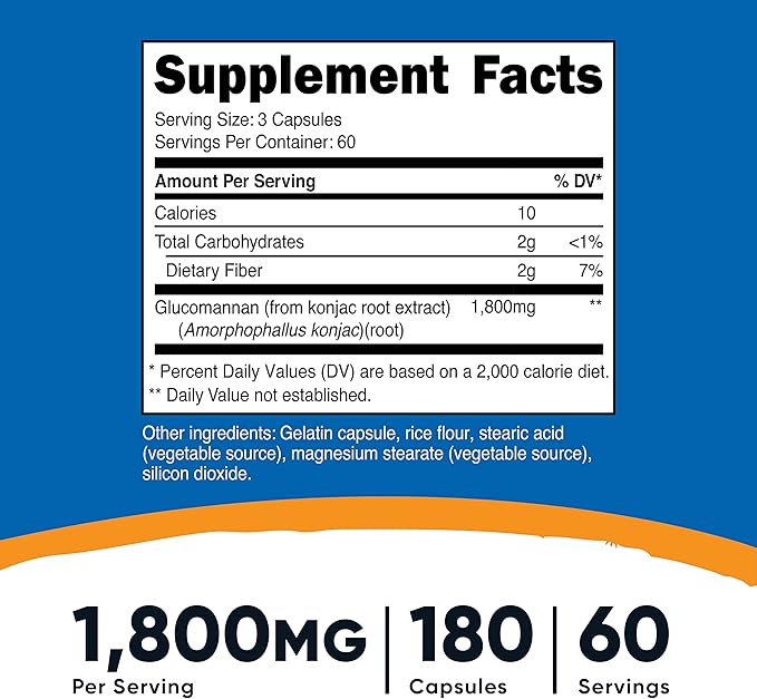 Nutricost Glucomannan 1,800mg Per Serving, 180 Capsules (2 Bottles)