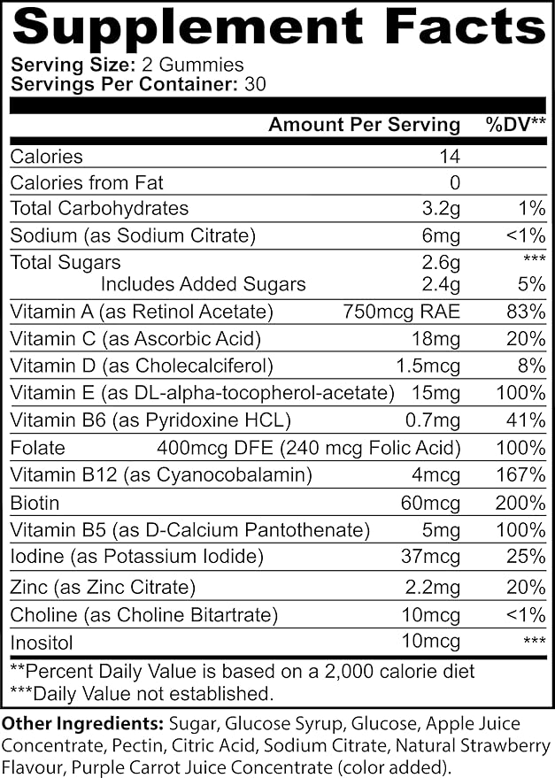 Pure Vitals Multivitamin Gummies - 60 Strawberry Flavored Bears, Convenient Dietary Supplement for Overall Wellness & Immune System