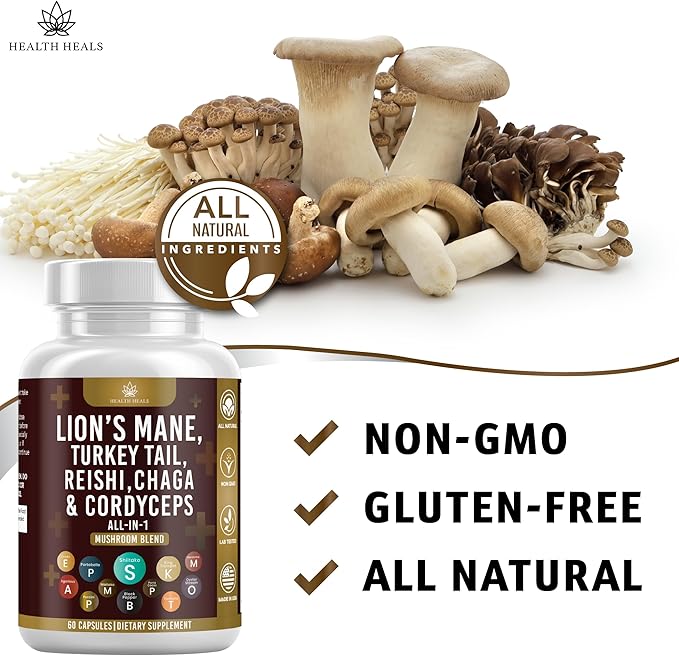 Mushroom Supplement with Turkey Tail 2000mg Reishi 1000mg Cordyceps Chaga 1000mg with Marshmallow Root - 180 Count