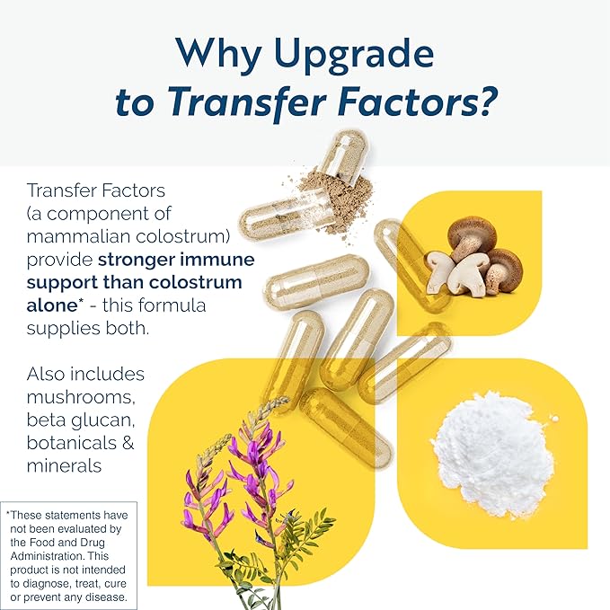 Researched Nutritionals Transfer Factor Multi-Immune - Complete Immune Support with Zinc, Beta Glucan, Mushrooms Supplement & Colostrum Capsules - Backed by Peer Reviewed Clinical Research (90 Count)
