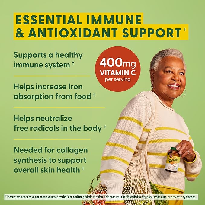 MegaFood Ultra C 400 mg - Vegan Immune Support Supplement with Vitamin C, Made with Real Food Including Broccoli, Carrot, Cranberry & Brown Rice, Gluten-Free, Kosher - 90 Tablets, 90 Servings