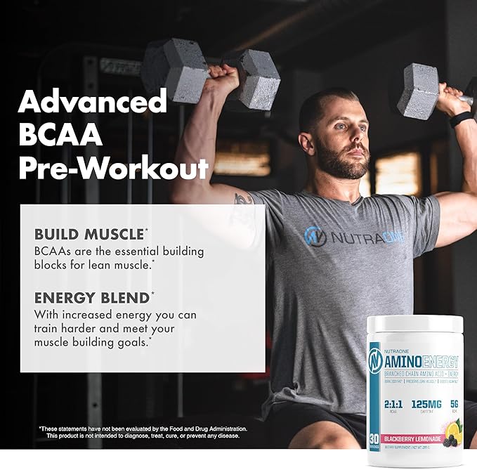 NutraOne Amino Energy BCAA Powder Pre-Workout Supplement with Caffeine Branched Chain Amino Acids to Help Fuel and Recover* (BlackBerry Lemonade - 30 Servings)