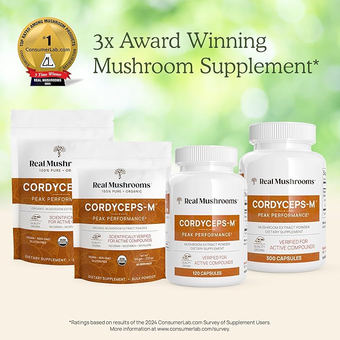 Real Mushrooms Cordyceps Capsules - Performance Mushroom Extract Supplement with Organic Militaris for Energy & Immune Support Vegan Supplement, Non-GMO, 120 Caps