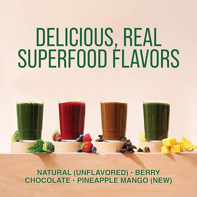 COUNTRY FARMS Super Greens Berry Flavor, 50 Organic Super Foods, USDA Organic Drink Mix (Wheat Grass, Spirulina, Chlorella) Mushrooms & Probiotics, with Fiber, Gut Health, Natural Energy, 30 Servings