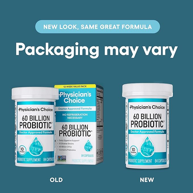 Physician's CHOICE Probiotics 60 Billion CFU - 10 Strains + Organic Prebiotics - Immune, Digestive & Gut Health - Supports Occasional Constipation, Diarrhea, Gas & Bloating - for Women & Men - 84ct