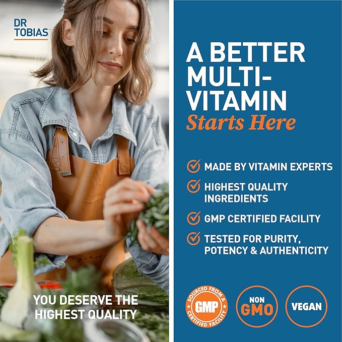 Dr. Tobias Adult Multivitamin for Women & Men, Energy & Immune Support from 42 Fruits & Vegetables Plus Probiotics, Comprehensive Daily Multivitamins for Men & Women, Non-GMO, 180 Tablets, 60 Servings