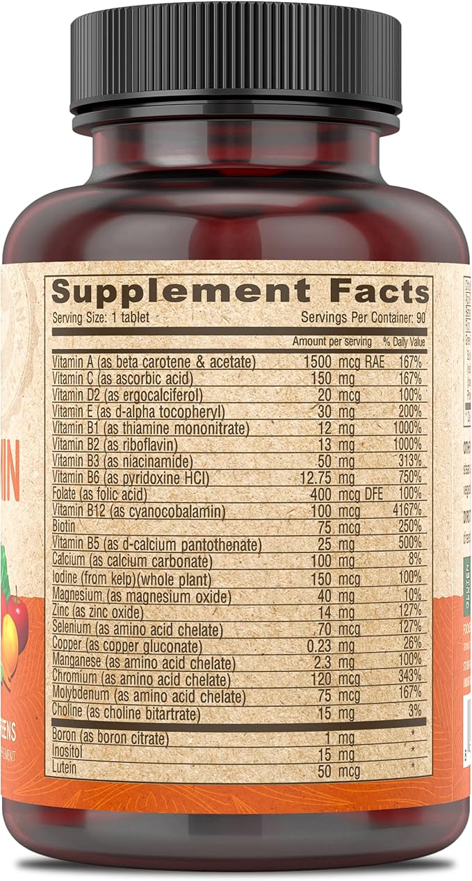 DEVA Vegan Multivitamin & Mineral Supplement Iron-Free - Vegan Formula with Green Whole Foods, Veggies, and Herbs - High Potency - 100% Vegan - 90 Count (Pack of 1)
