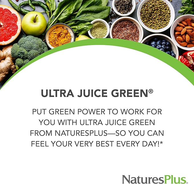 Natures Plus Ultra Juice Green Multivitamin - 90 Vegetarian Tablets, Bilayered - Multinutrients - Whole Green Foods & Global Algae - Non-GMO, Organic, Gluten-Free - 45 Servings