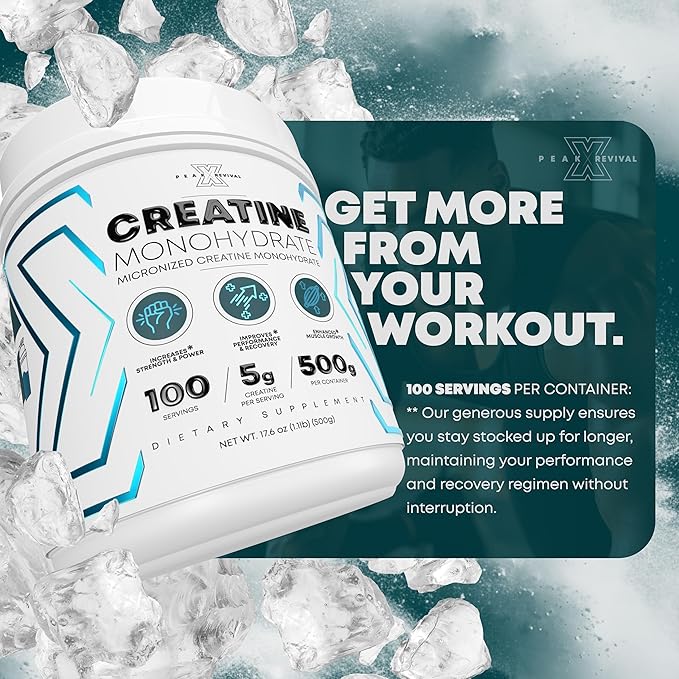 Performance Micronized Creatine Monohydrate Powder Supplement, 5000mg (5g), 100 Servings, Unflavored, Gluten Free, Non-GMO, Vegan