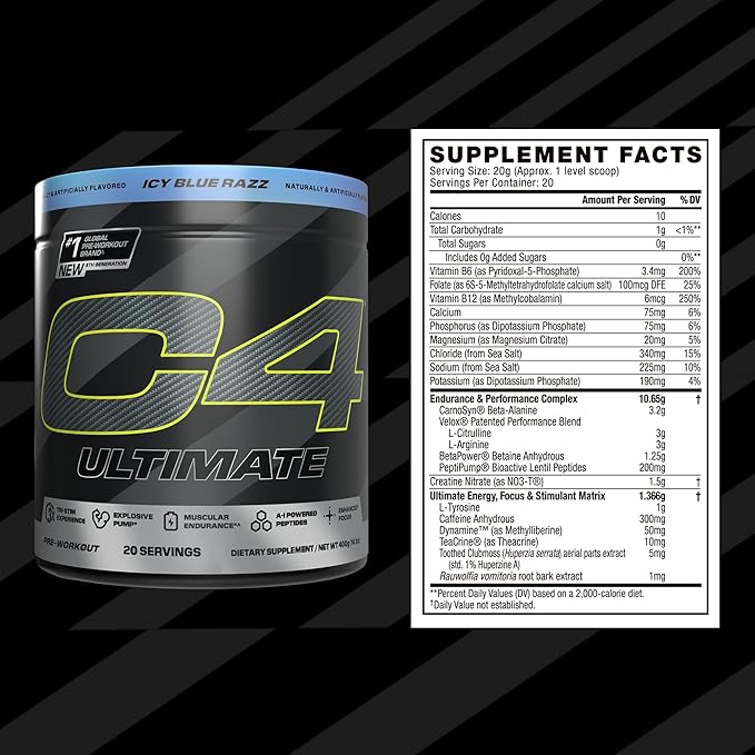 Cellucor C4 Ultimate Pre Workout Powder - Sugar Free Preworkout Energy Supplement for Men & Women - 300mg Caffeine + TeaCrine + Dynamine + Creatine - Freedom Bombsicle, 20 Servings