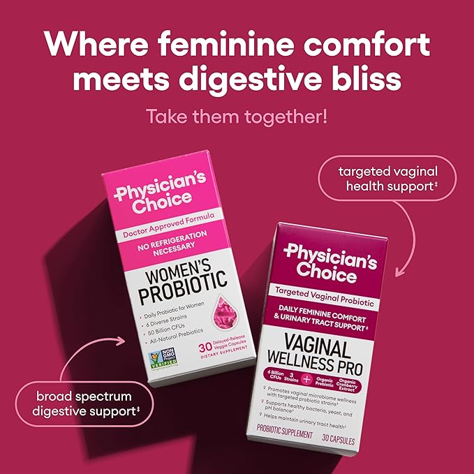 Physician's Choice Probiotics - PH Balance, Digestive, UT, & Feminine Health - 50 Billion CFU - 6 Unique Strains for Women - Organic Prebiotics, Cranberry Extract+ - Probiotic - 60 CT