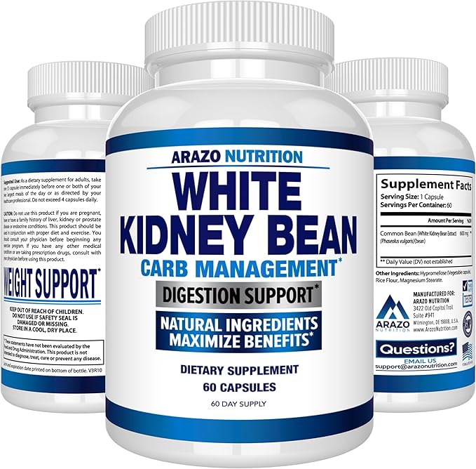 Arazo Nutrition White Kidney Bean Extract - 100% Pure Carb Blocker and Fat Absorber for Weight Support - Intercept Carbs