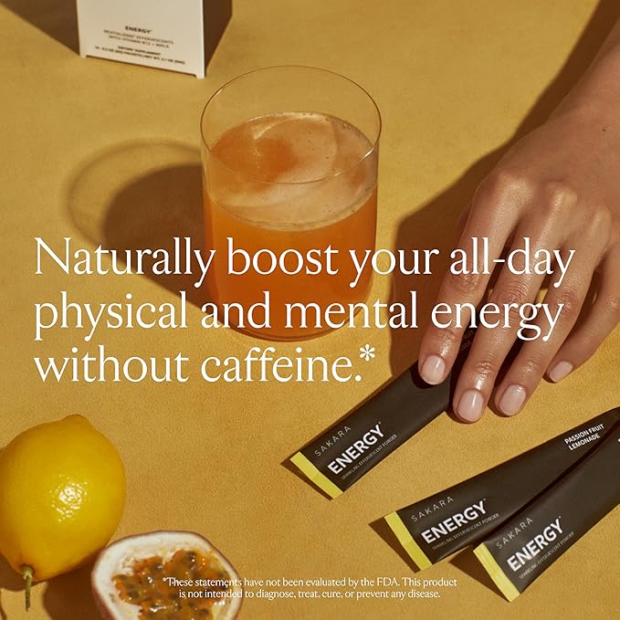 SAKARA Energy Effervescents, 15 Packets - Refined Sugar Free Electrolytes Powder Packets with Vitamin B12 & L Theanine, Flavored Water Packets, Hydration Powder, Energy Drink Electrolyte Powder