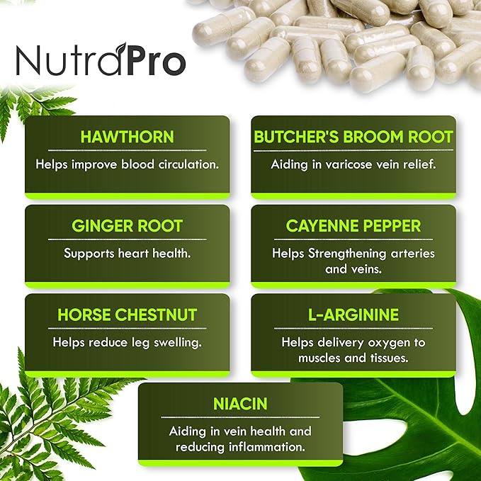 Best Blood Circulation Supplements and Vein Support-Blood Flow, Leg Circulation, Heart Health, and Varicose Veins.with Butcher's Broom, and Diosmin.Helps Reduce Swelling & Discomfort in Legs.90 Caps.