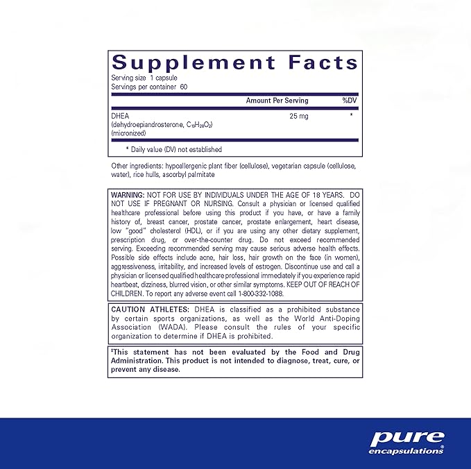 Pure Encapsulations DHEA 25 mg - Supplement for Immune Support, Hormone Balance, Metabolism Support, and Energy Levels* - with Micronized DHEA - 60 Capsules