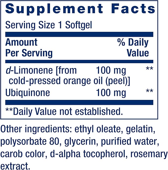 Life Extension Super-Absorbable CoQ10 (Ubiquinone) with d-Limonene – Heart Health, Fight General Fatigue, Better Absorption – Gluten-Free, Non-GMO – 60 Softgels
