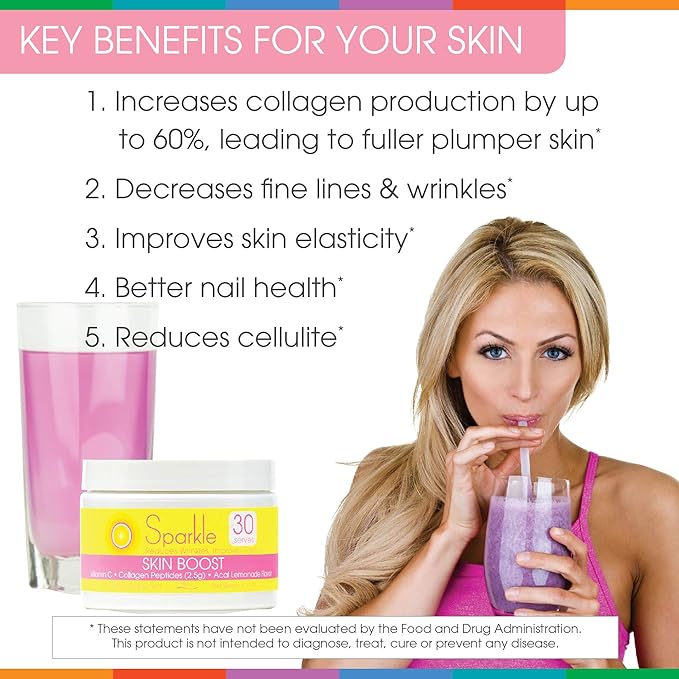 Sparkle Wellness Skin Boost (Acai Lemonade) [30-Serves] | Collagen Powder Supplement with VERISOL Bioactive Hydrolyzed Collagen Peptides & Vitamin C to Improve Skin, Hair & Nail Health